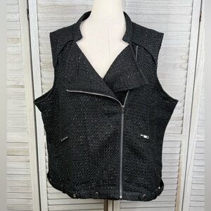 RANDOLPH DUKE (Spirited) Black Metallic Tweed Moto Vest-3X